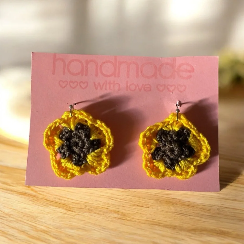 Vibrant Yellow and Black Crochet Earrings